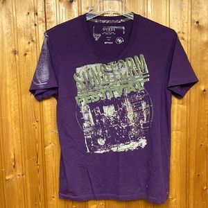 Guess SunStorm Festival Violet Purple 100% Cotton Painted Word T-shirt Men's M !